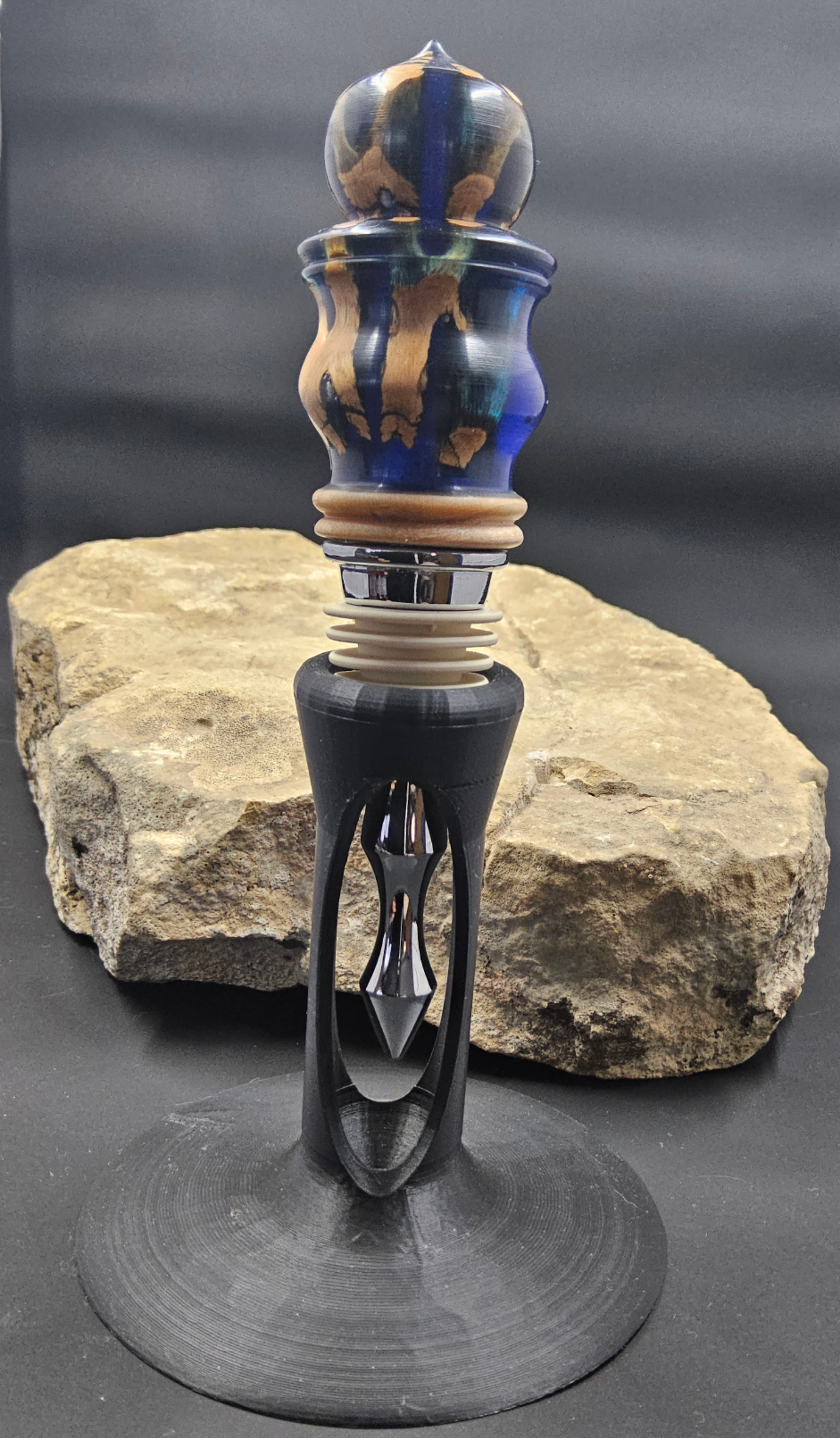 Hand Turned Cholla Wood, Maple & Resin Chrome Bottle Stopper