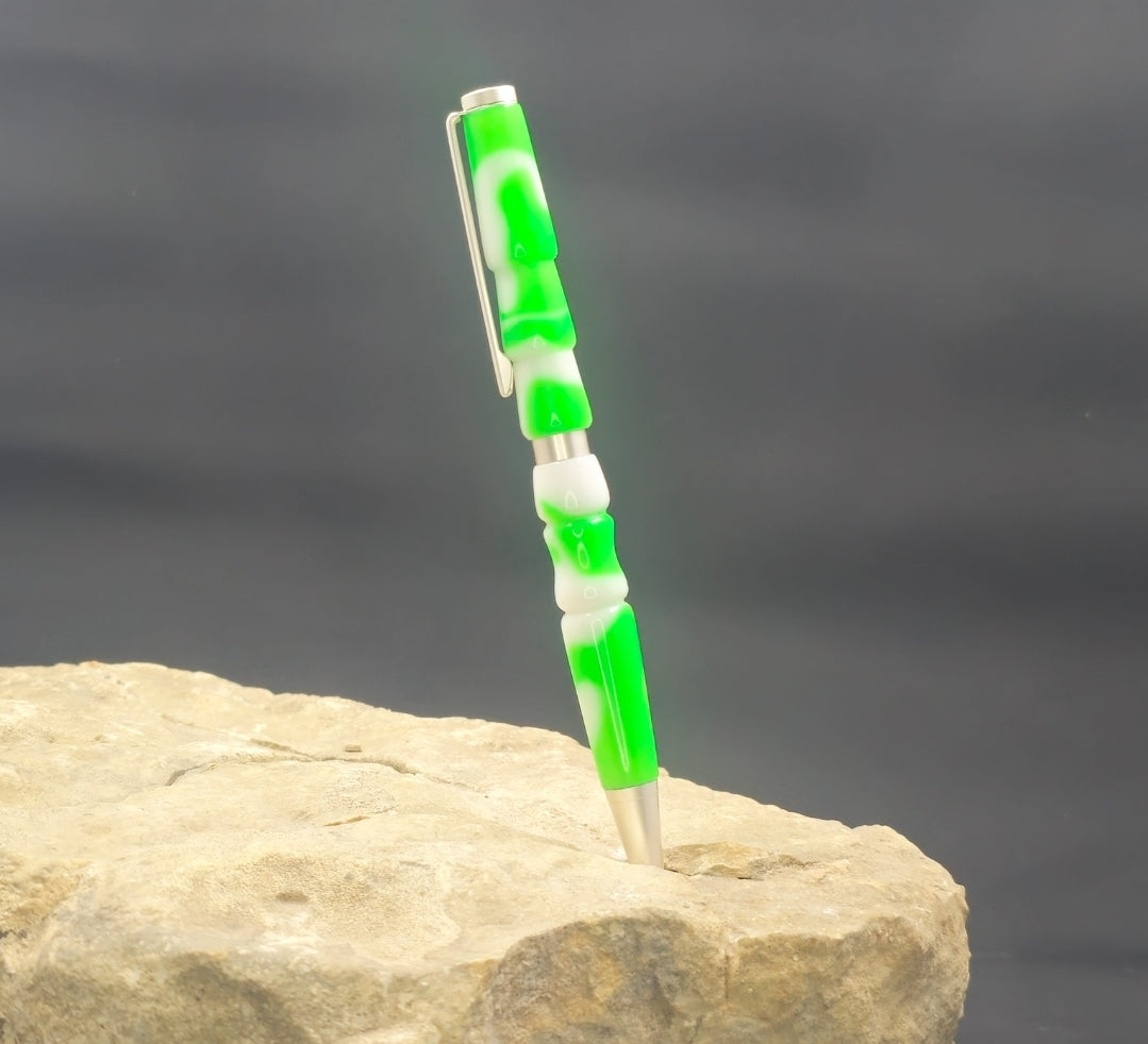 Lime/White marbled Slimline Twist Pen
