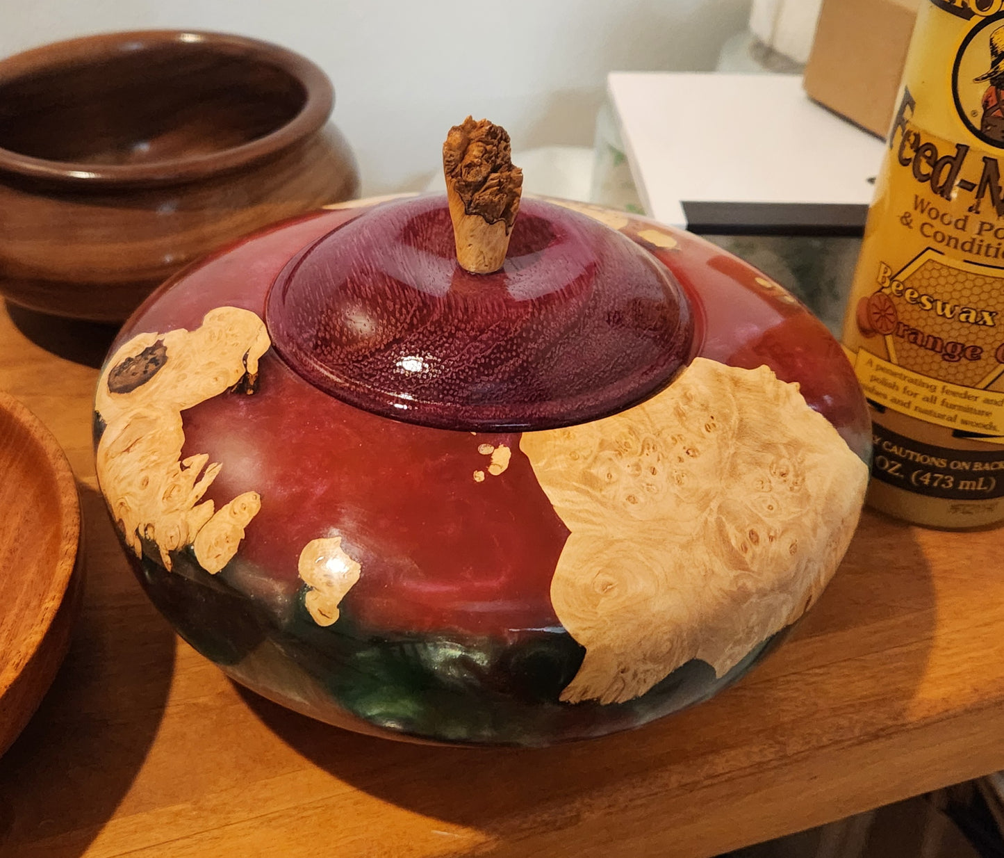 Resin and maple Burl lidded Hollowform